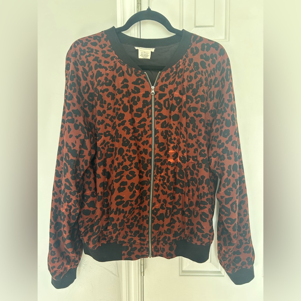 beachlunchlounge Orange and Black Leopard Bomber Jacket